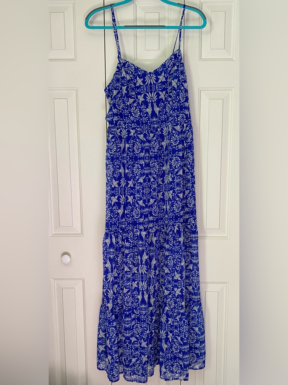 Size Medium (Juniors) Xhilaration Blue and White Spaghetti-Strap Maxi Dress